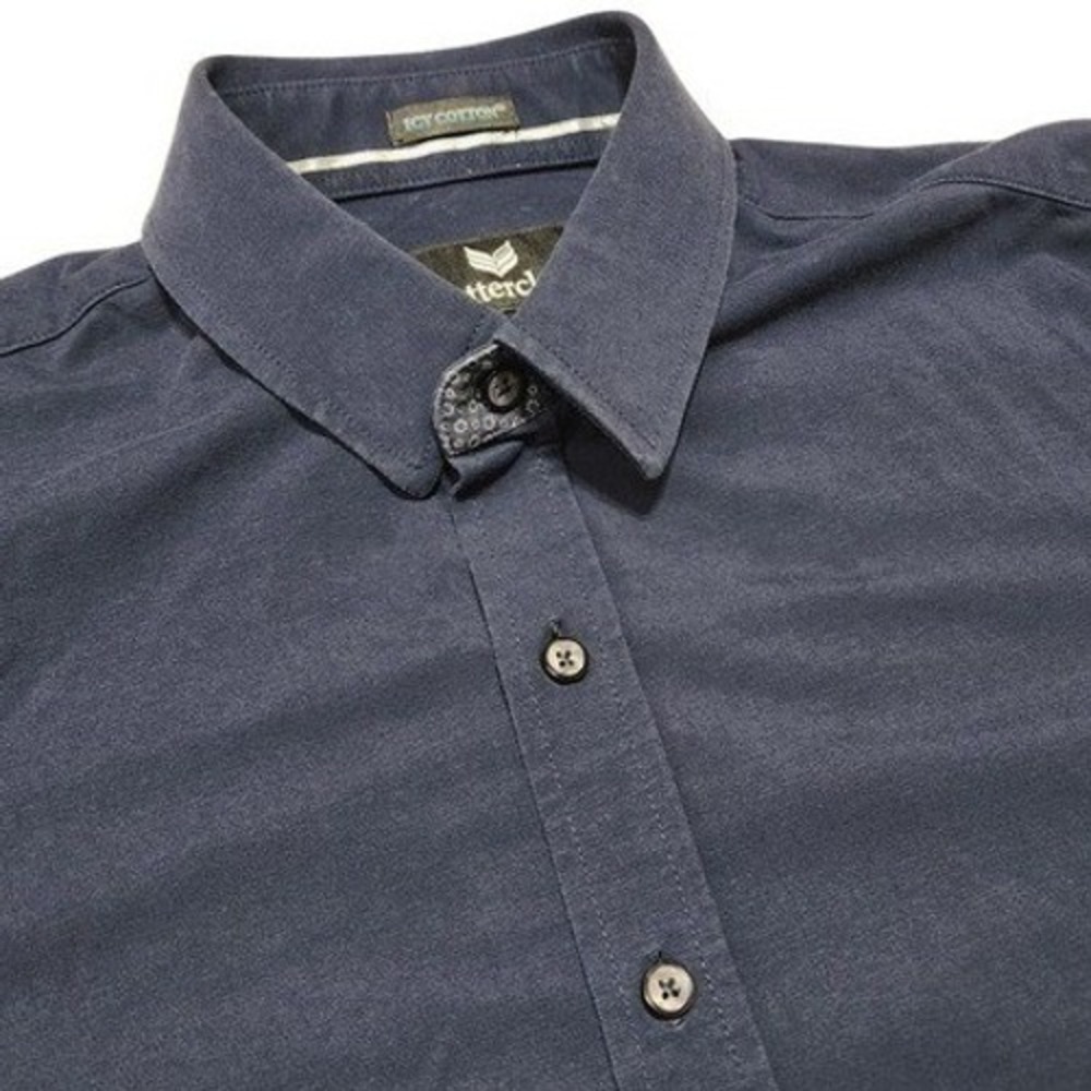 Buttercloth Button Down Men M Navy Icy Cotton Regular‎ Fit Short Sleeve